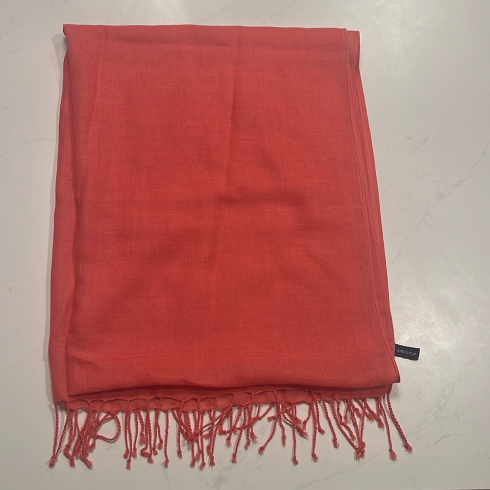 Ann Taylor 100% Wool Pashmina Scarves in Coral, 80” x30”